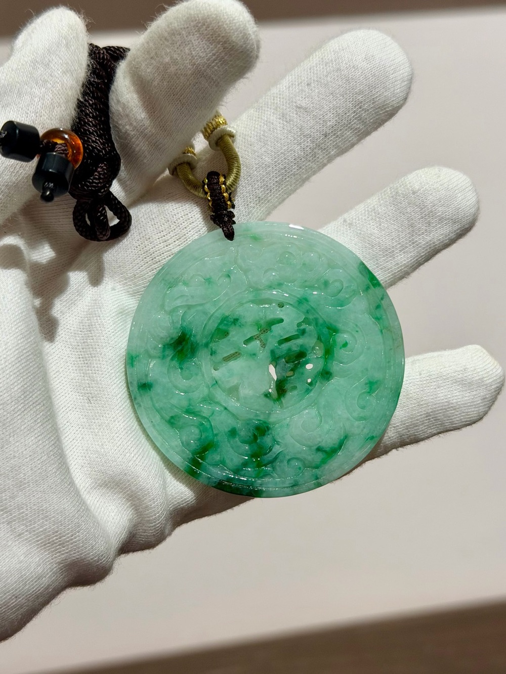 Certified New Burmese Jadeite Round Blessing Pendant Necklace